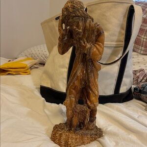 Vintage Hand-Carved Wood Folk Art Statue in Brown